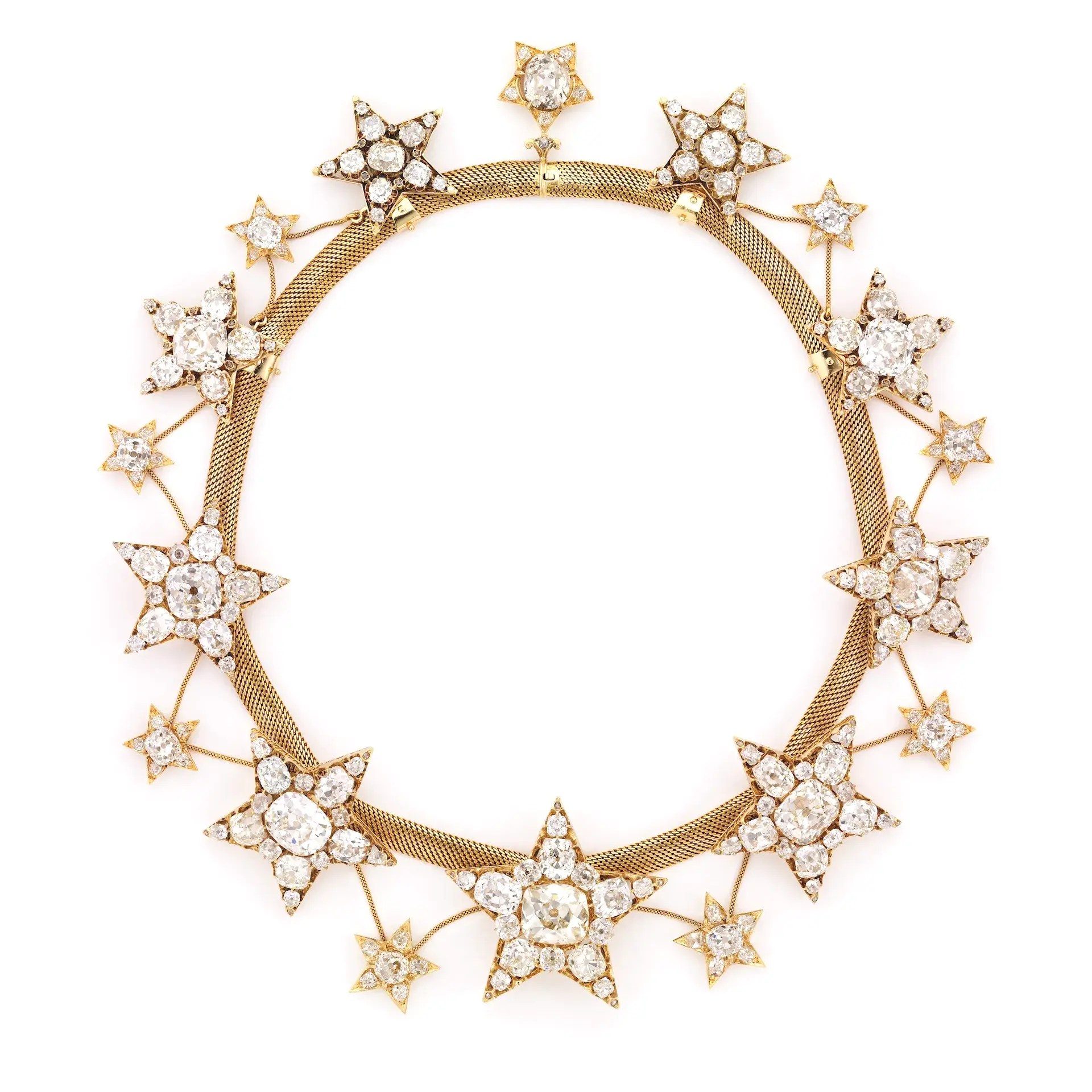 Old Mine-Cut Brazilian Diamonds Necklace of the Stars commissioned in 1865 by Queen Consort Maria Pia of Savoy, wife of King Luís I of Portugal (Courtesy of The Royal Treasure Museum)
