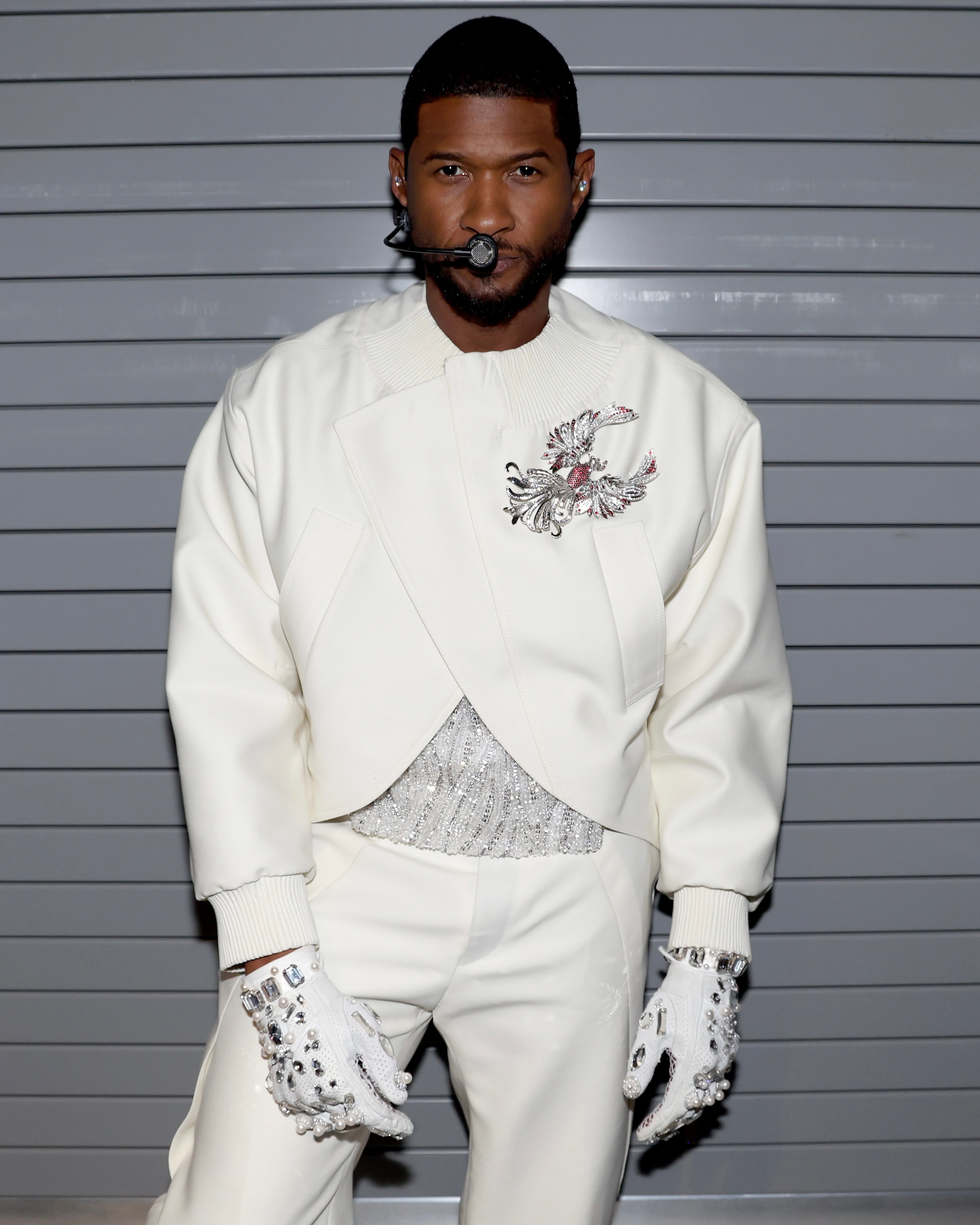 Usher poses backstage during the Apple Music Super Bowl LVIII Halftime Show on February 11, 2024 in Las Vegas, Nevada. (Getty Images)