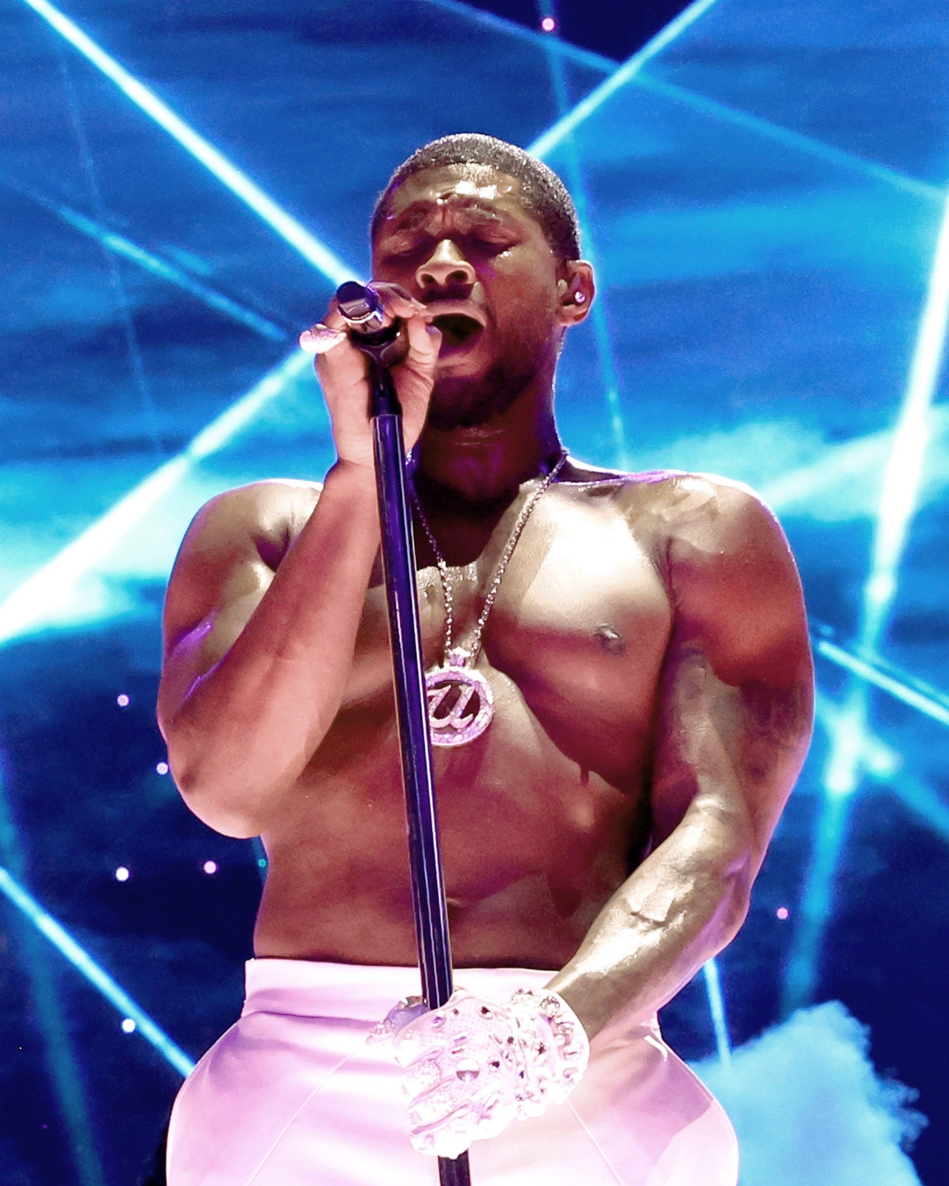 Usher performs onstage during the Apple Music Super Bowl LVIII Halftime Show on February 11, 2024 in Las Vegas, Nevada. (Getty Images)