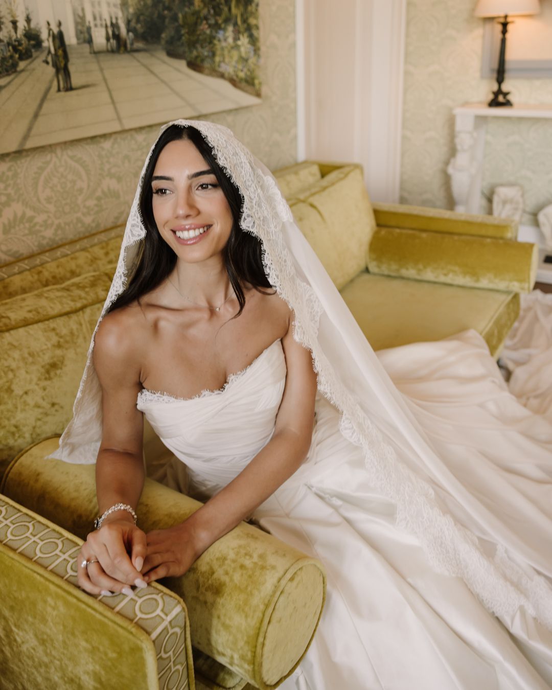 Van Cleef & Arpels Visual Merchandising & Store Planning Executive, Ashley Elcham in her bridal portrait, wearing her wedding day diamond jewelry.