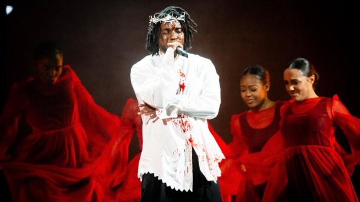 Kendrick Lamar performs as he headlines during Glastonbury Festival on June 26, 2022, in Glastonbury, England. (Getty Images)