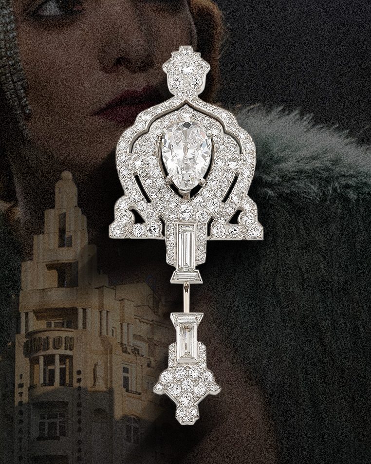 Art Deco brooch with diamonds and bold geometric design