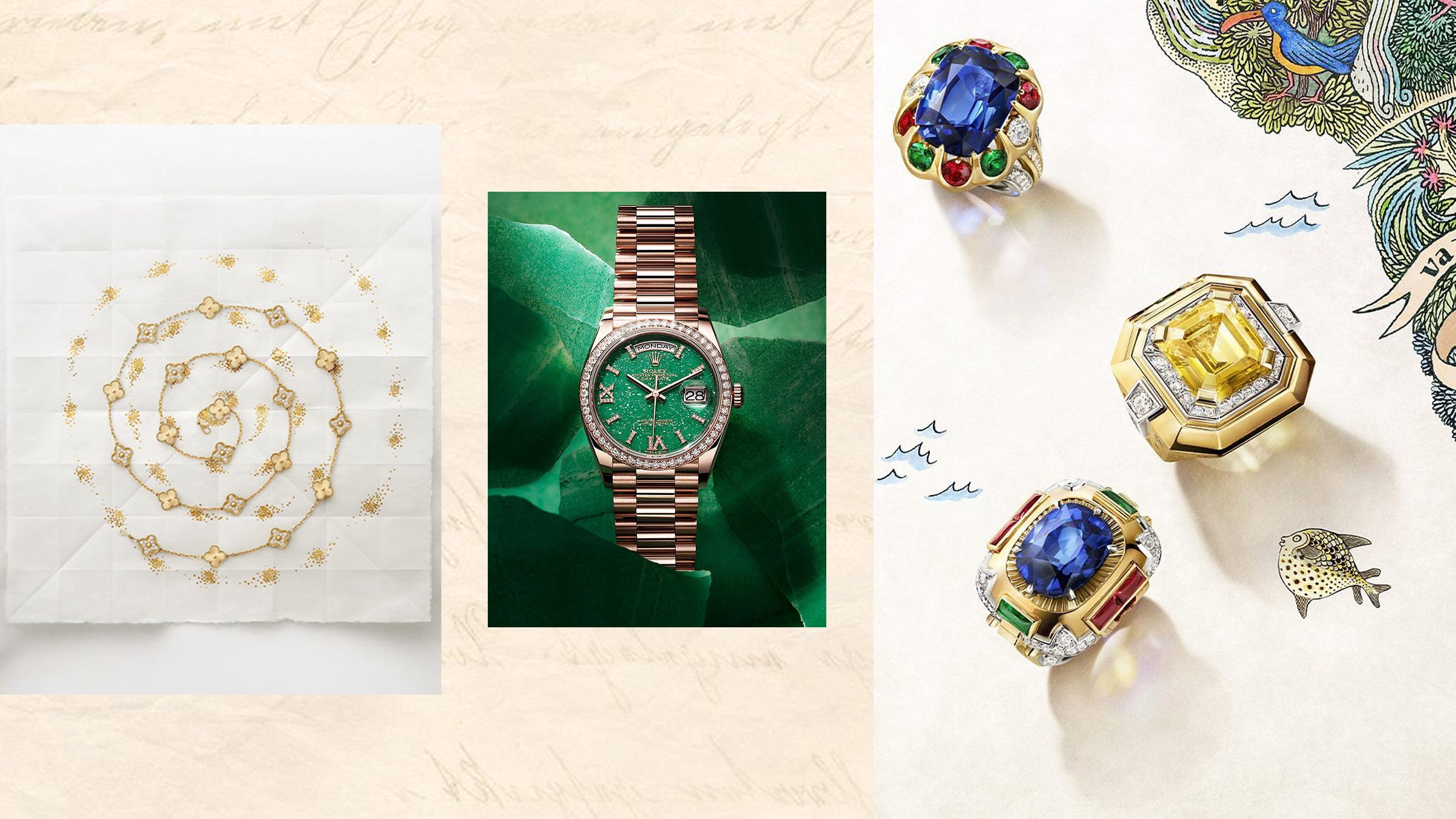 Van Cleef & Arpels and Rolex luxury pieces, timeless in design and investment value