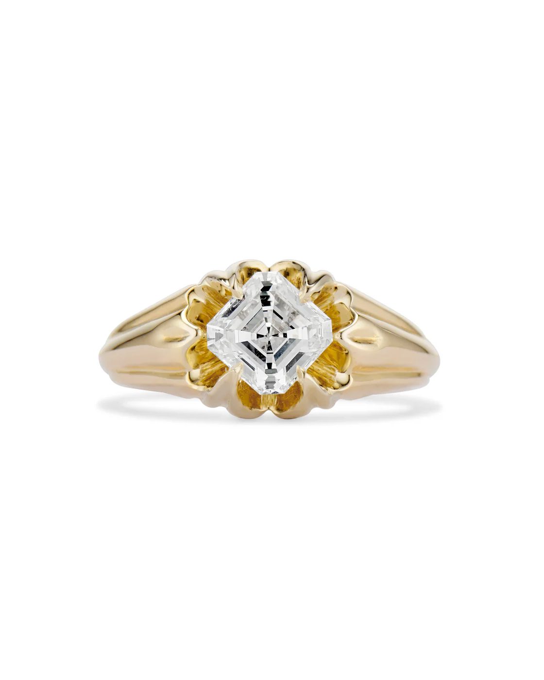 gold engagement ring with asscher diamond