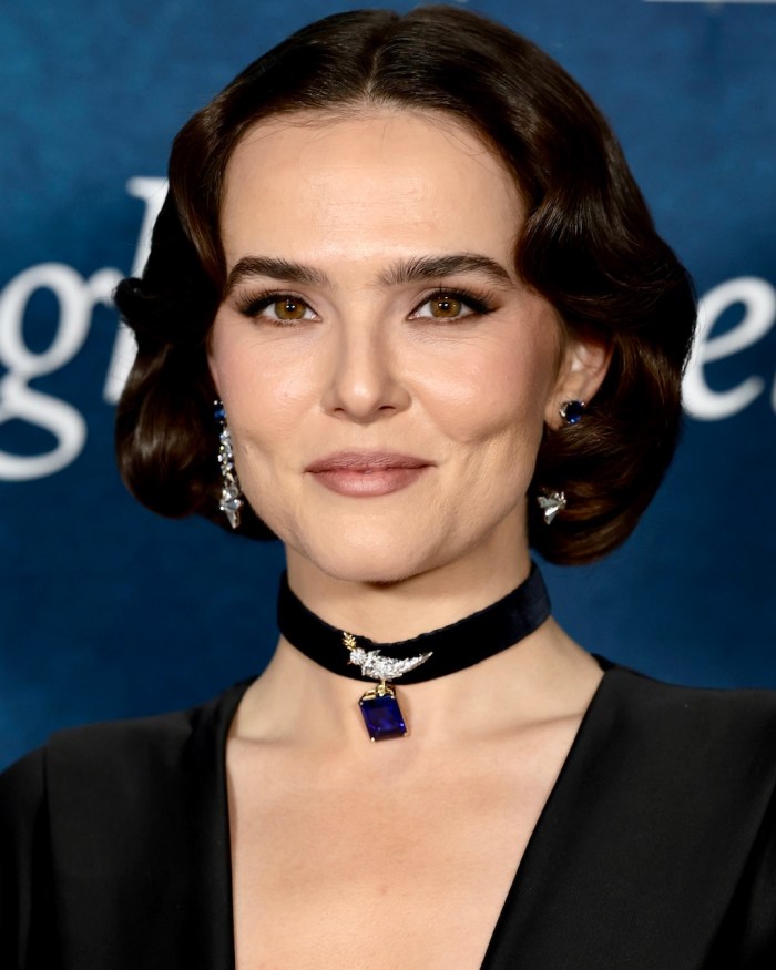 Zoey Deutch Wore a Tiffany & Co. Bird on a Rock Brooch on a Ribbon Choker