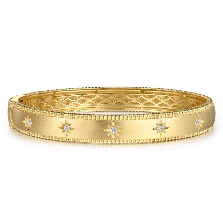 Gabriel & Co. 14K Yellow Gold Bujukan Diamond Bangle, $9,600, gabrielny.com