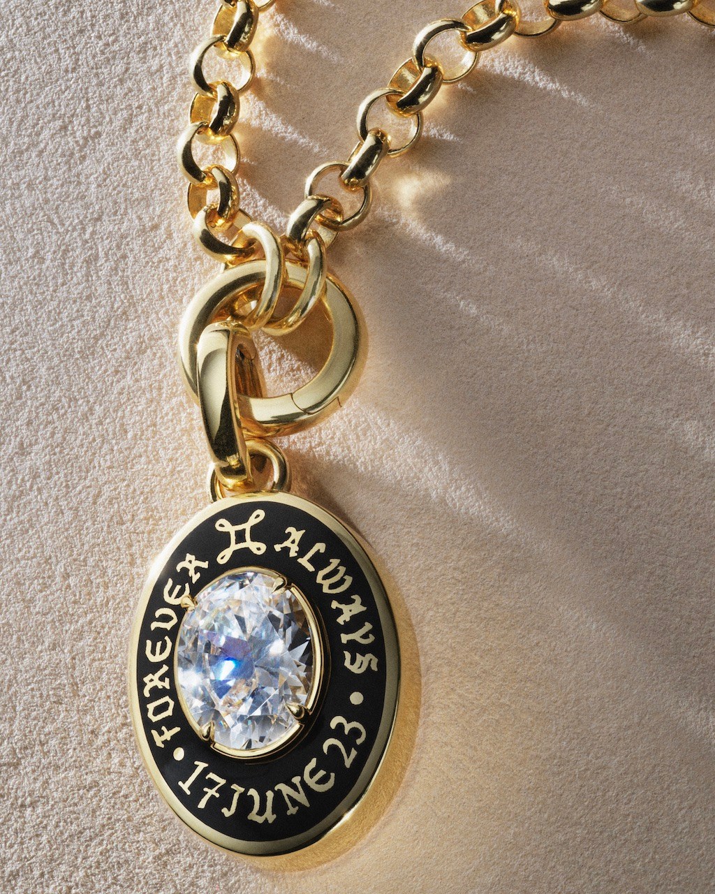 FoundRae True Love Cigar Band Pendant Heavy Belcher Necklace in Yellow Gold with Diamond in Black Ceramic, Price Upon Request, foundrae.com.