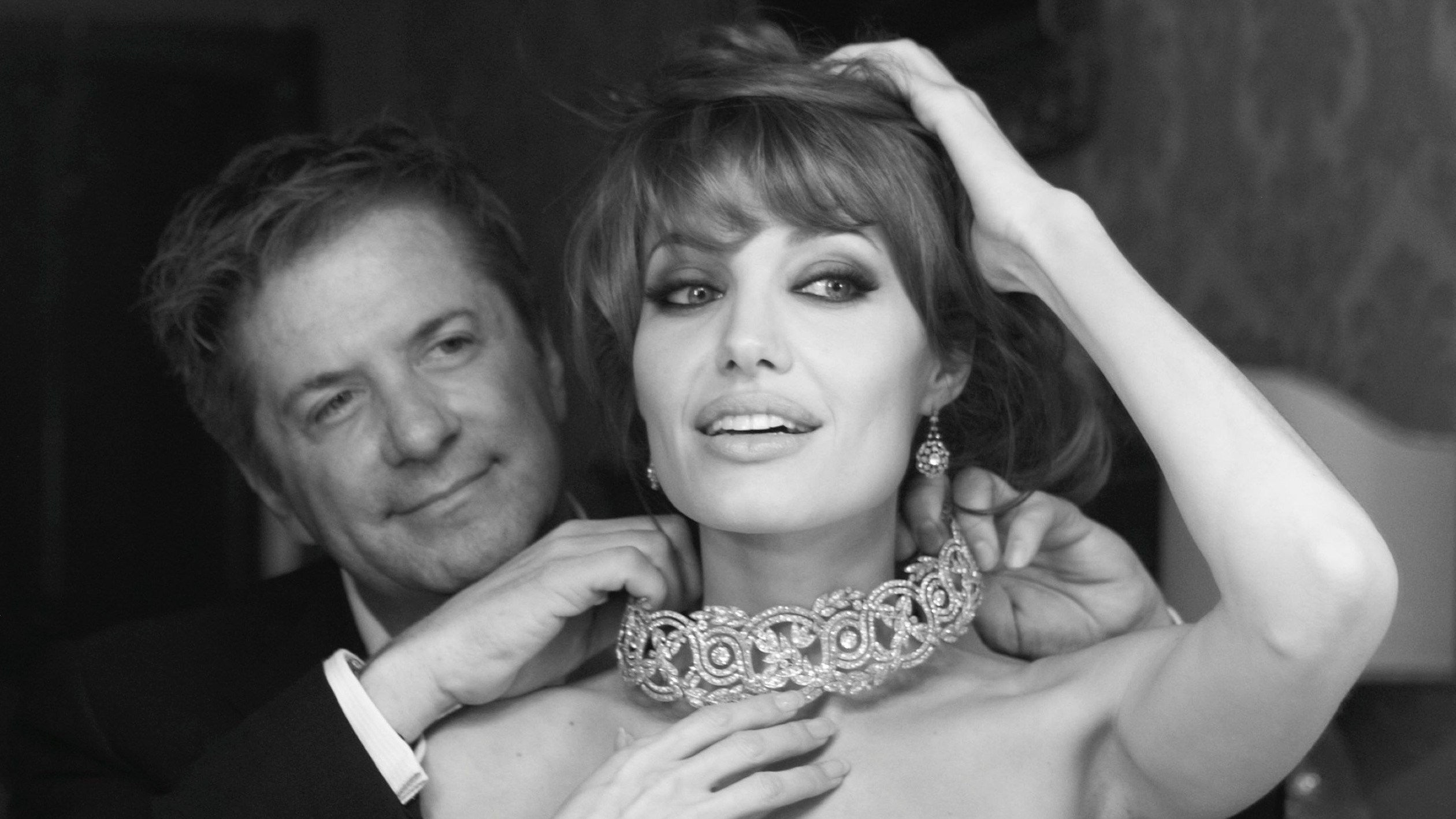Angelina Jolie and Robert Procop pose with the "Elise Choker," Photographed by Patrick Demarchelier. 