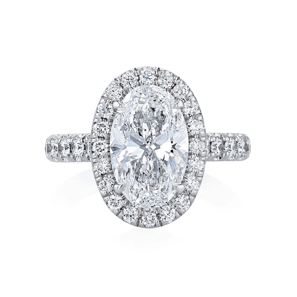 engagement ring with a traditional halo setting