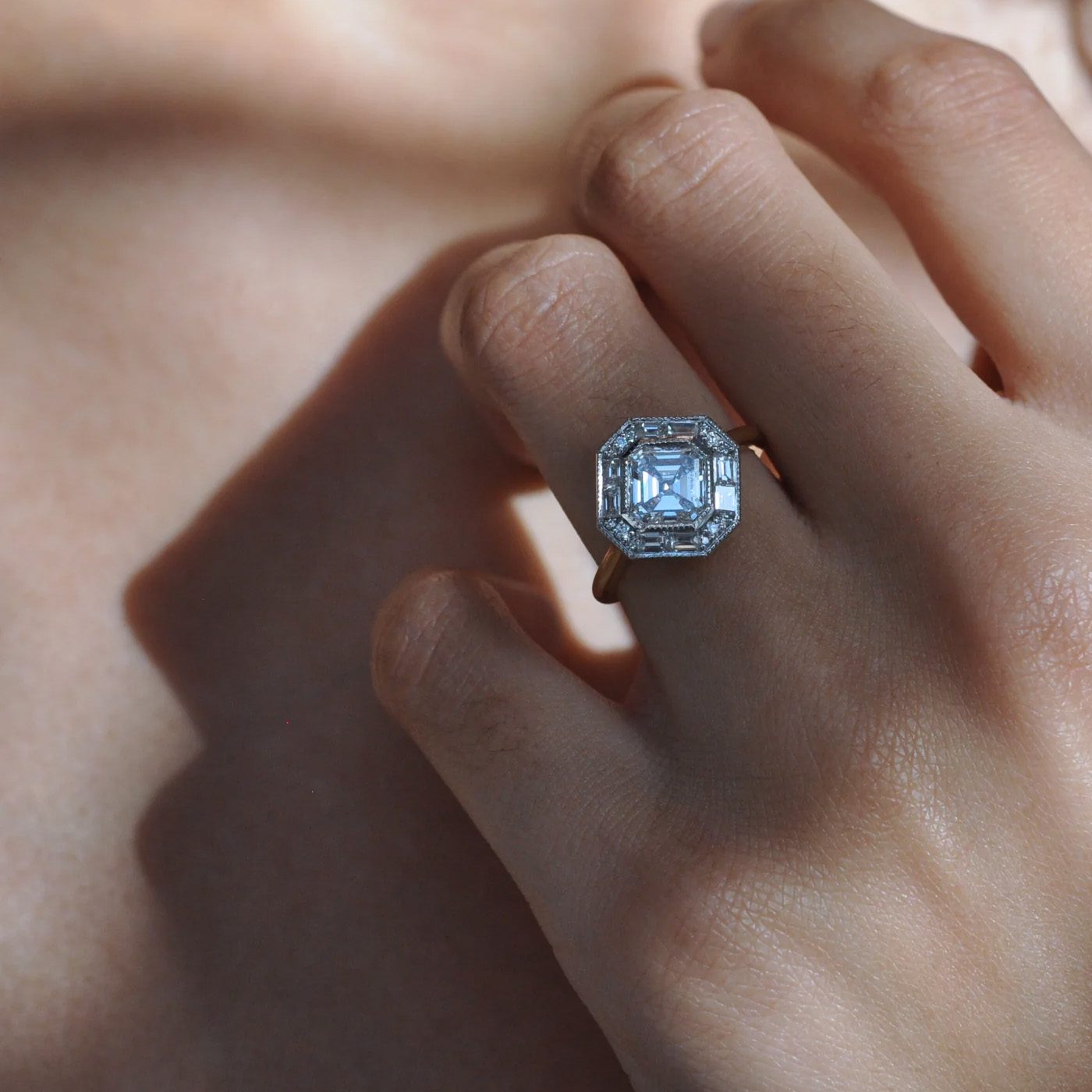 asscher cut diamond engagement ring