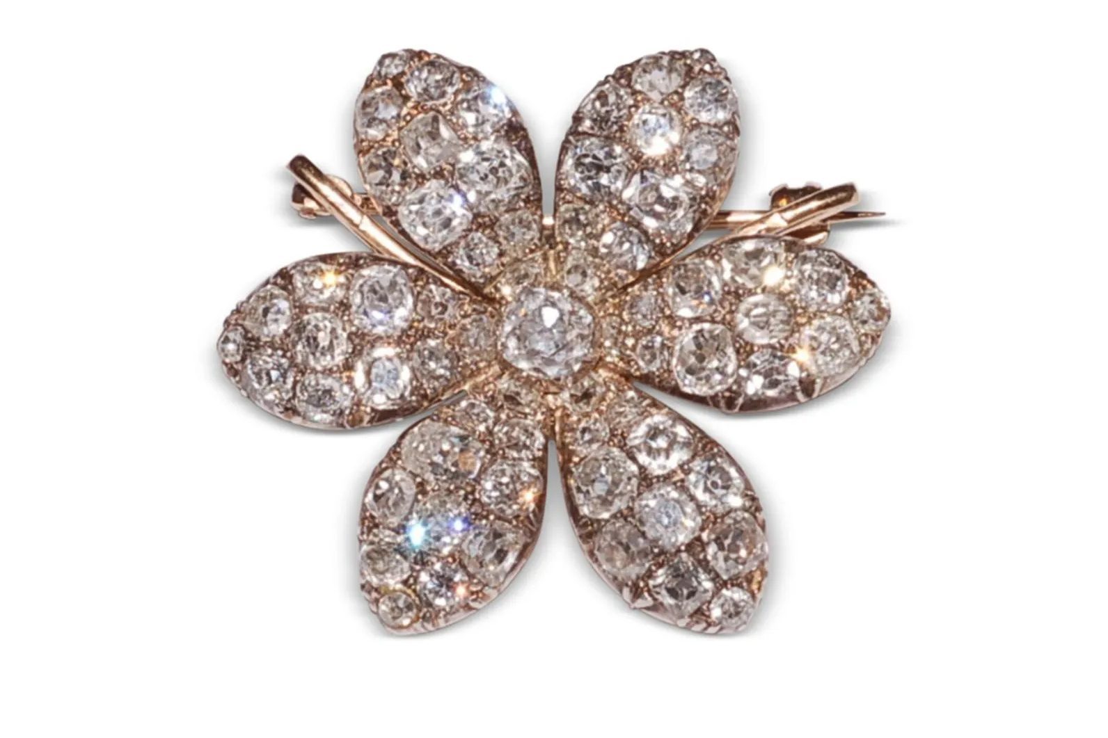 Georgian Jewelry: Old Mine Diamond Tremblant Flower Brooch