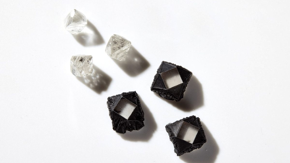 Uncut lab grown and natural diamonds