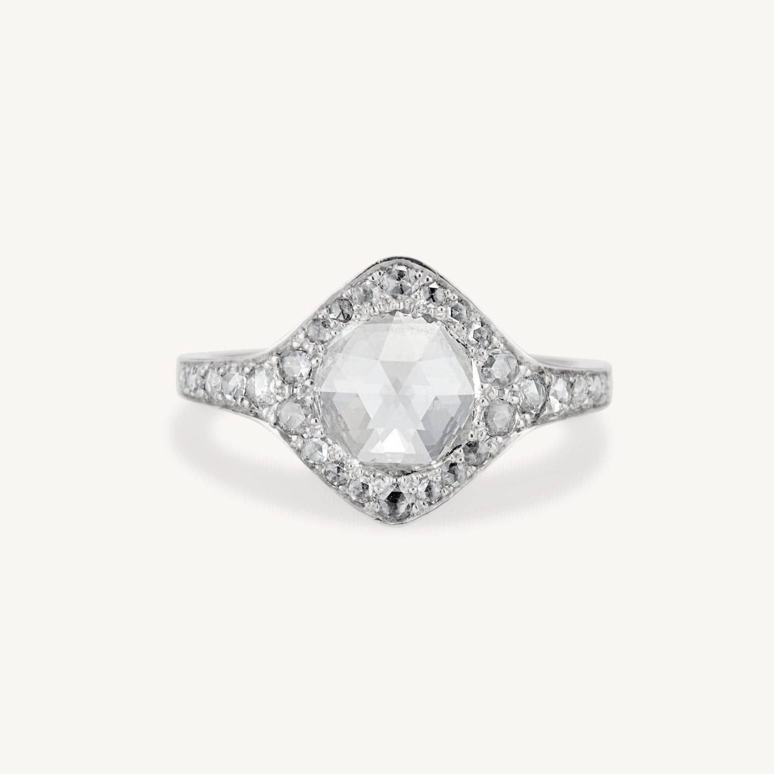 rose cut diamond ring with halo