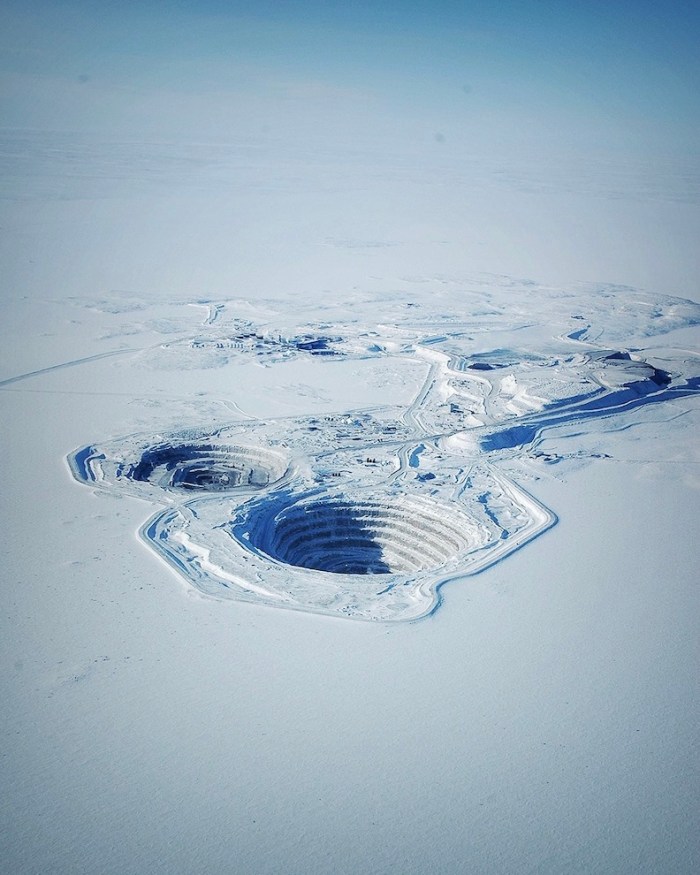 This Diavik Diamond Mine is surrounded by the frozen waters of Lac de Gras. (Courtesy of Rio Tinto)