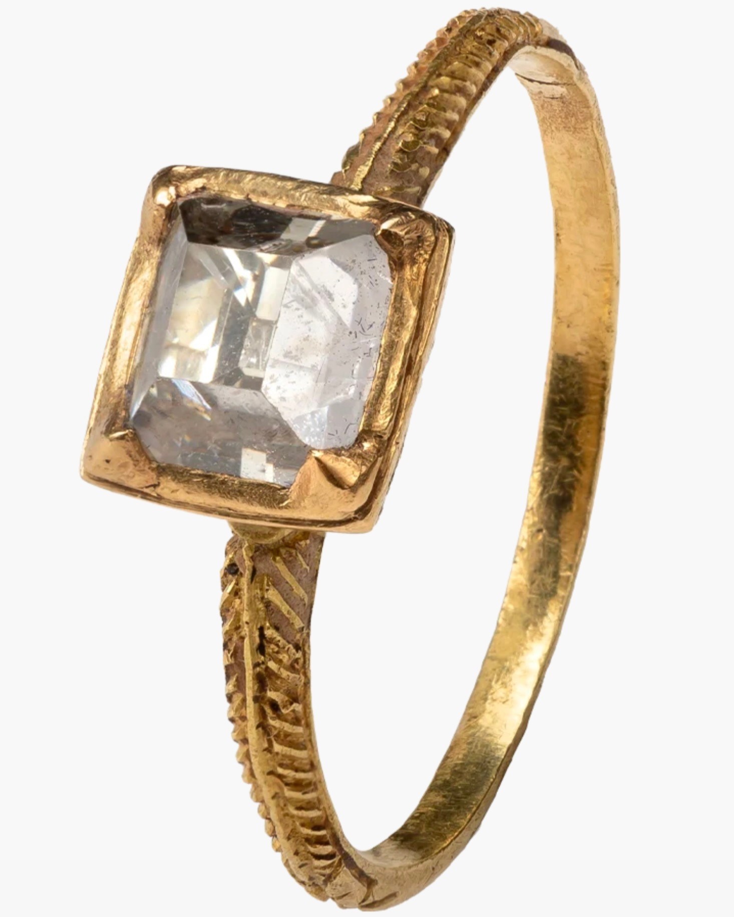 Les Enluminures table-cut diamond ring with engraved gold band, c. 1600. (Courtesy of Les Enluminures)