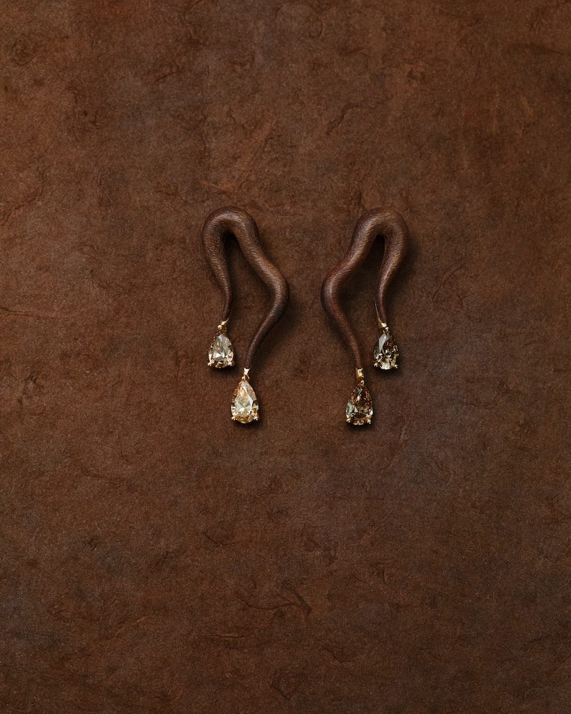 diamonds and wood jewelry: diamond and wood earrings
