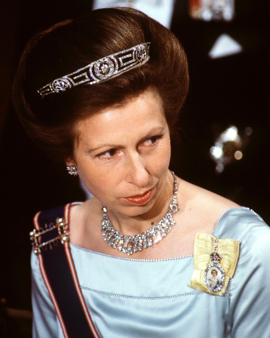 Princess Anne wore the Meander Bandeau Tiara at a banquet At Guildhall as part of the Norwegian State Visit, London
