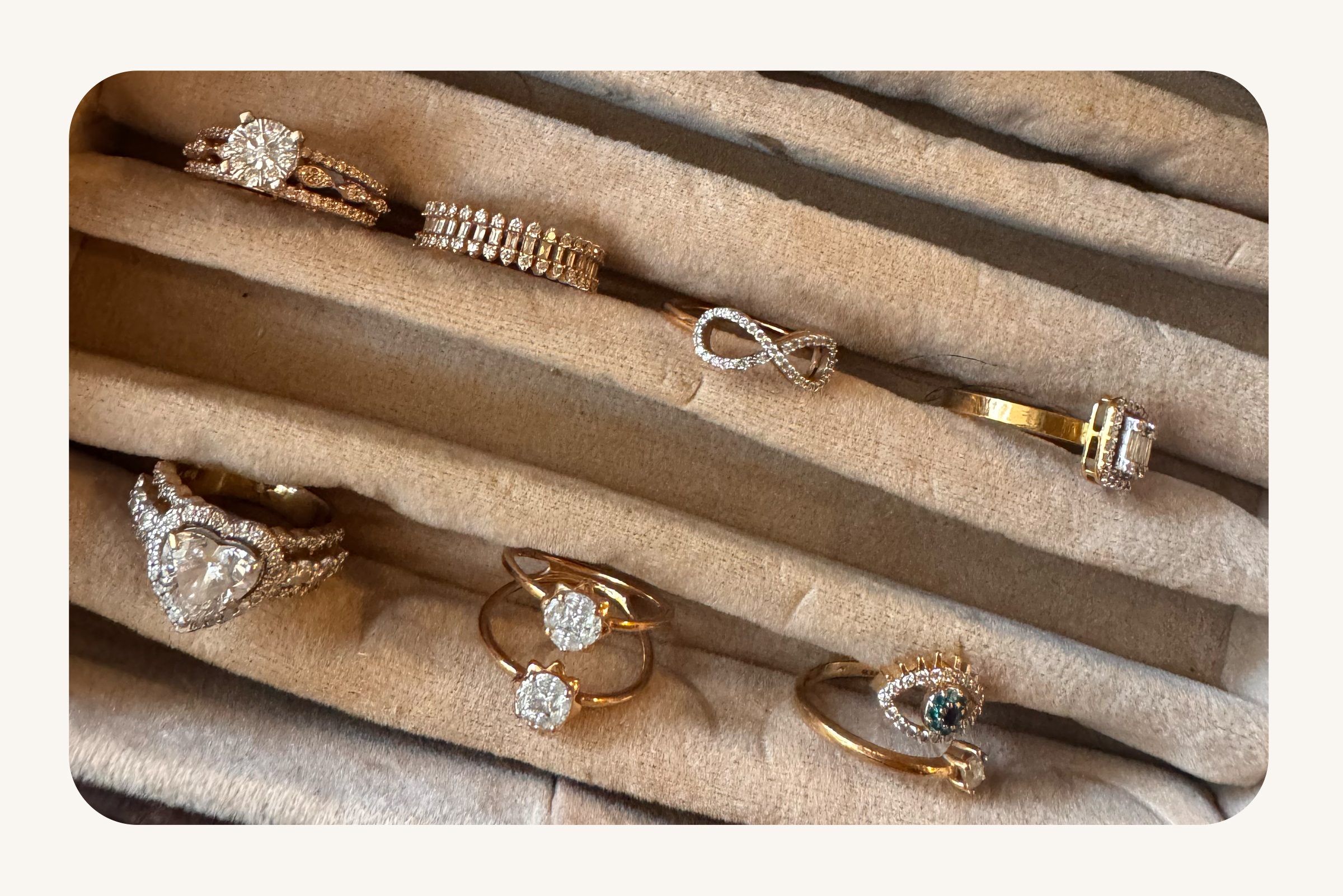Collection of classic real diamond rings.