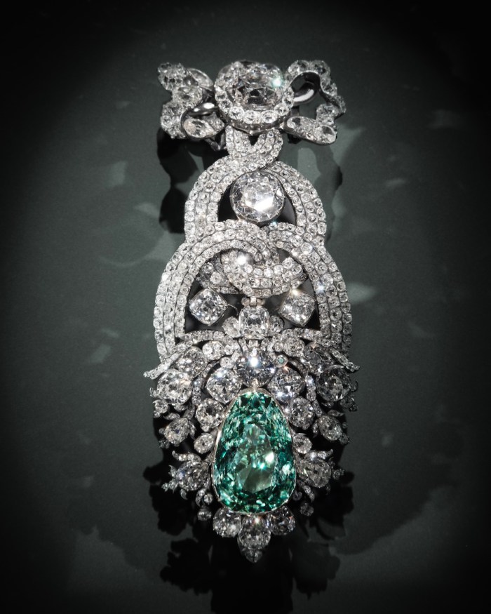 The Dresden Green Diamond in a hat ornament, adorned with 411 additional natural colorless diamonds made in 1768. (Photographed by Benjamin Bouchet for Only Natural Diamonds)