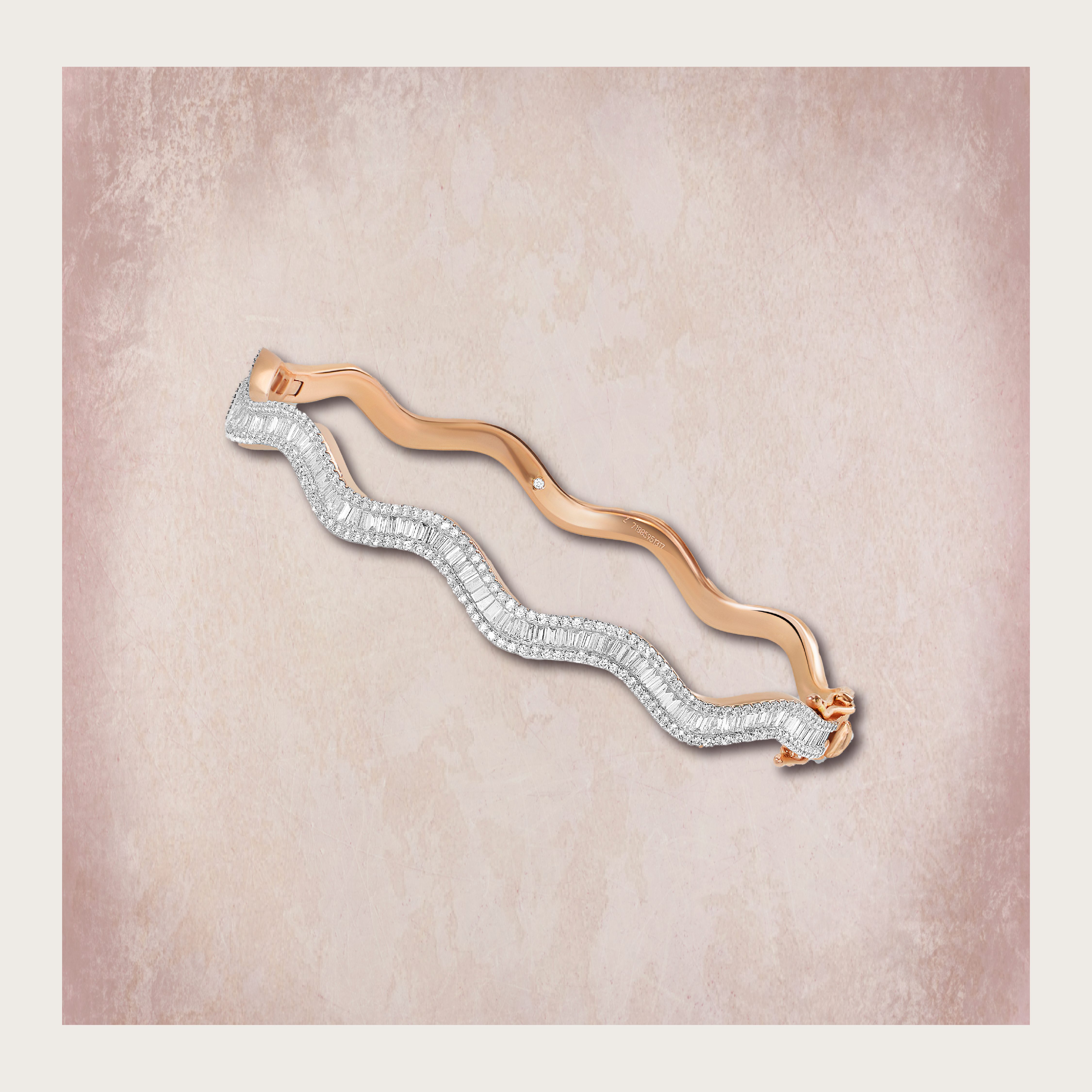 Wave patterned dual tone diamond studded bracelet