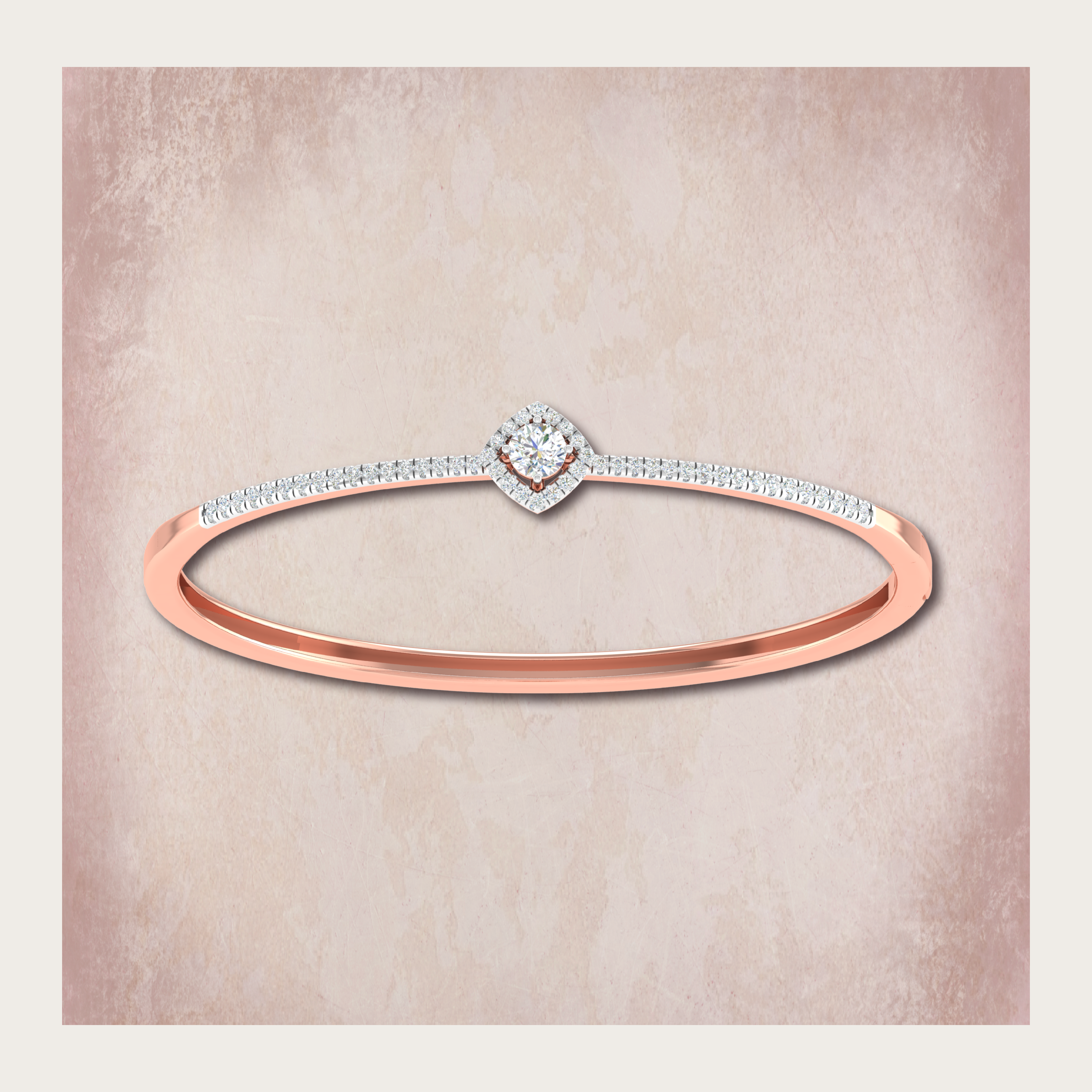 Sleek bangle with a single diamond shaped centerpiece with tiny diamonds