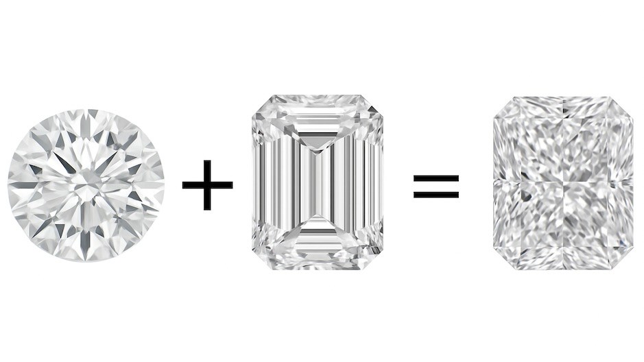 The combination of a round brilliant cut and an emerald cut, make a radiant cut diamond.