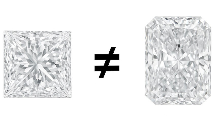 People sometimes confuse a princess cut and a radiant cut diamond, but the two are very different.