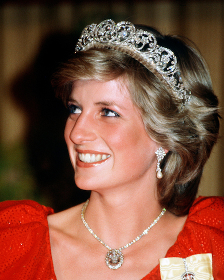 Diana, Princess Of Wales attending a state reception in Australia, wearing the Prince Of Wales Feather Diamond Necklace