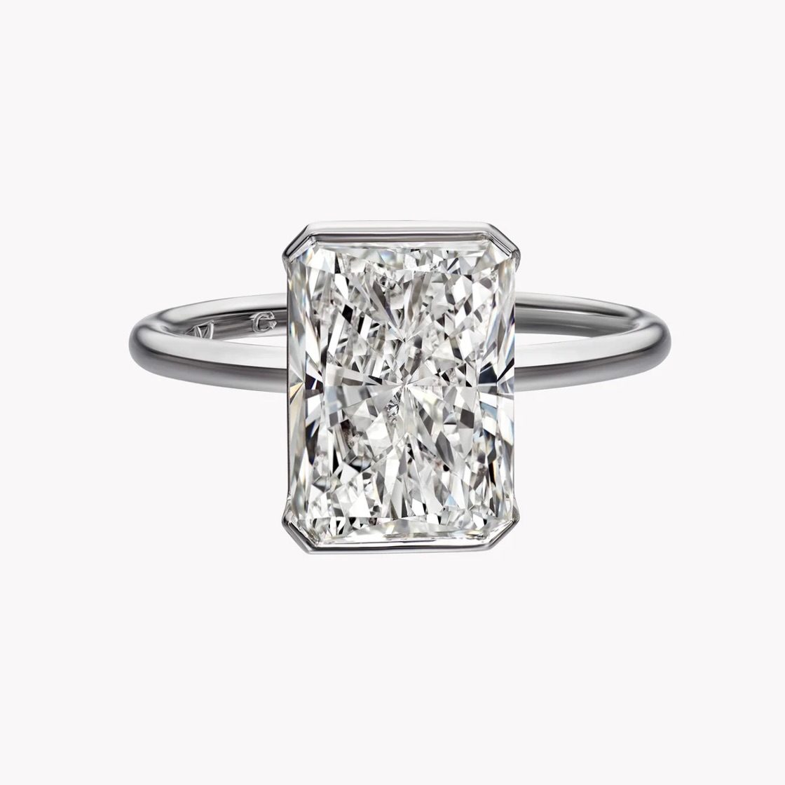 Material Good Radiant Cut Diamond Solitaire Engagement Ring, $90,300, materialgood.com