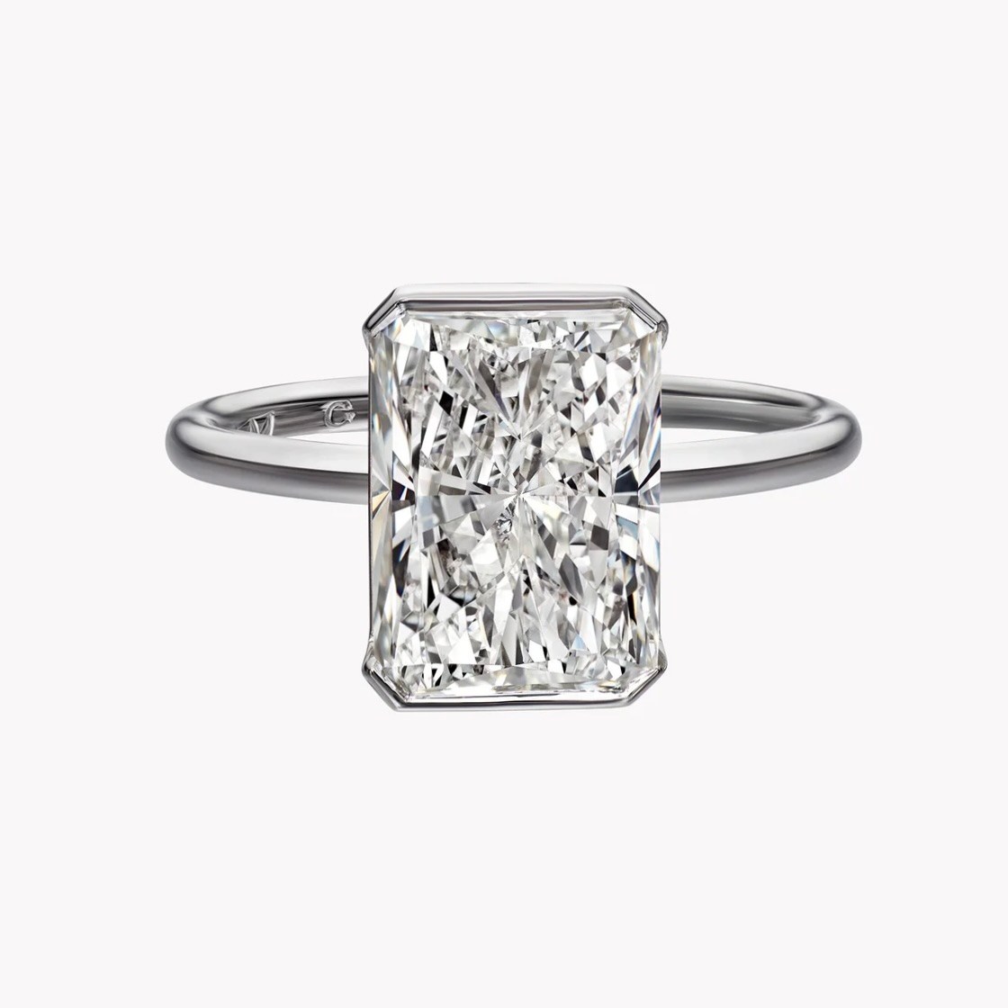 Material Good Radiant Cut Diamond Solitaire Engagement Ring, $90,300, materialgood.com