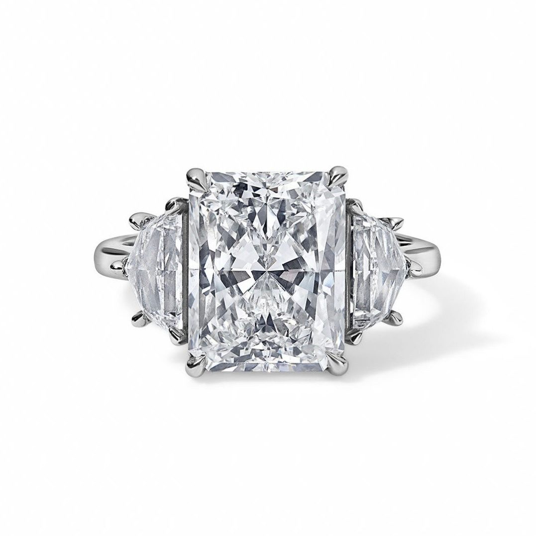 Stephanie Gottlieb 4.01CT Radiant Cut Diamond With Epaulette Side Stones Engagement Ring, $120,000, stephaniegottlieb.com