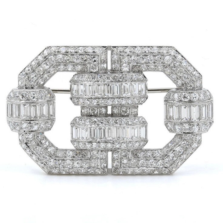 Beladora Art Deco Baguette Diamond Brooch in Platinum