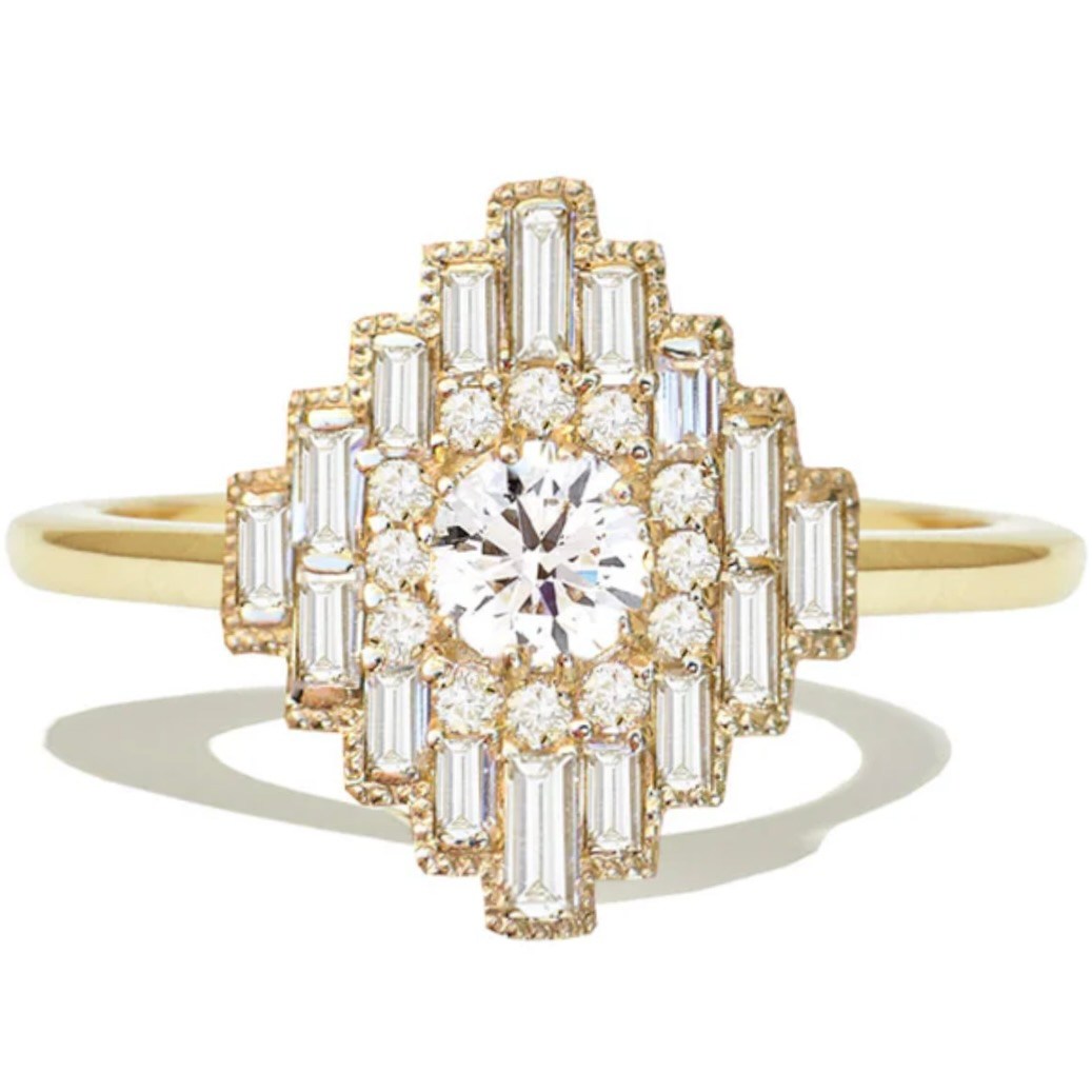 Berlinger Deco Empire Baguette Diamond and Round Mosaic Ring