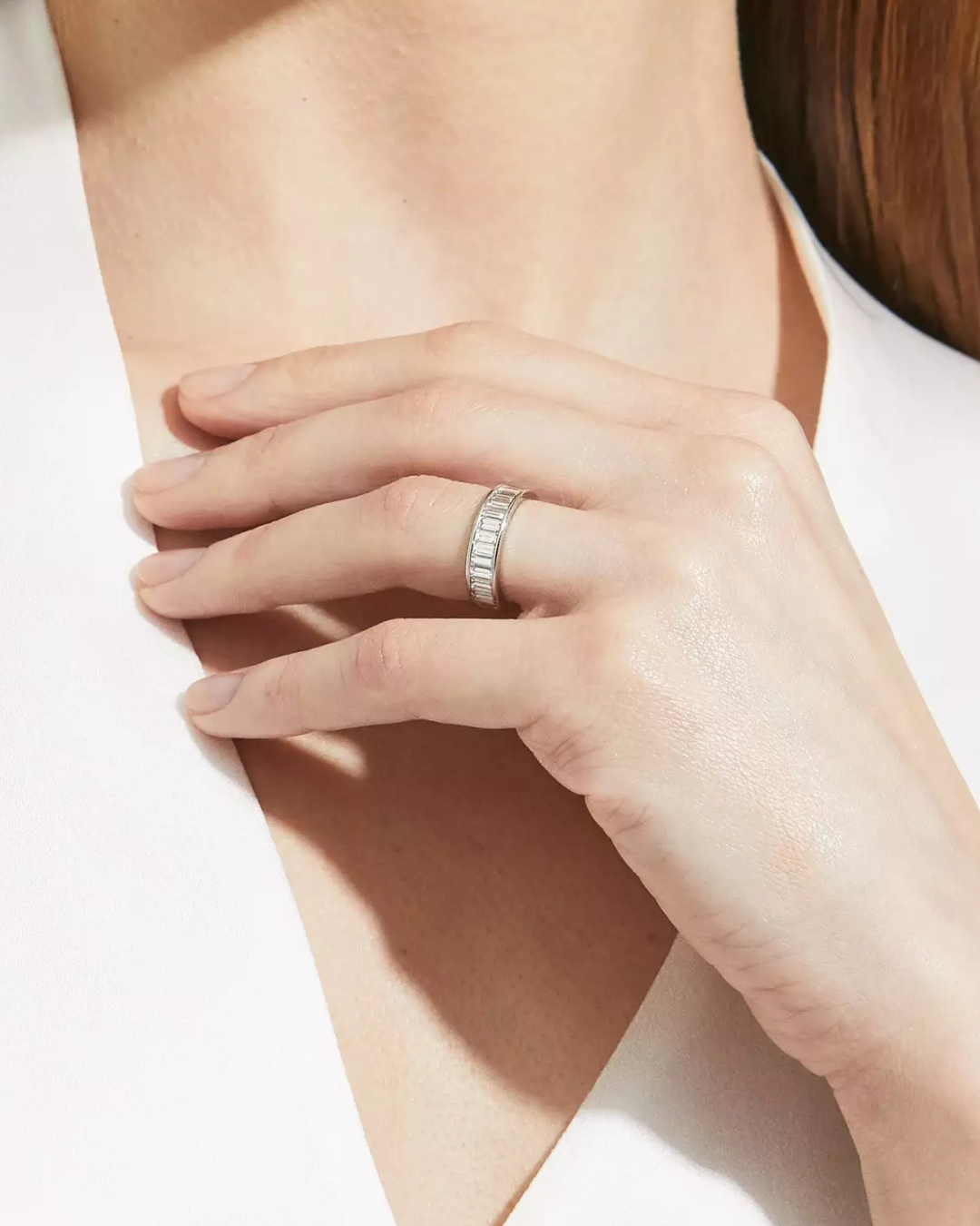 baguette step cut diamond eternity band ring