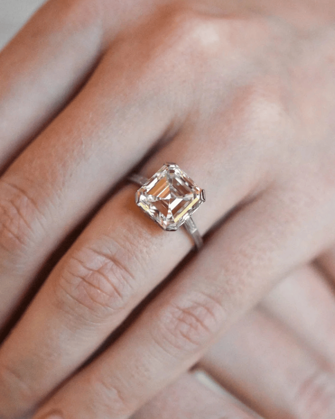 asscher cut step cut diamond ring
