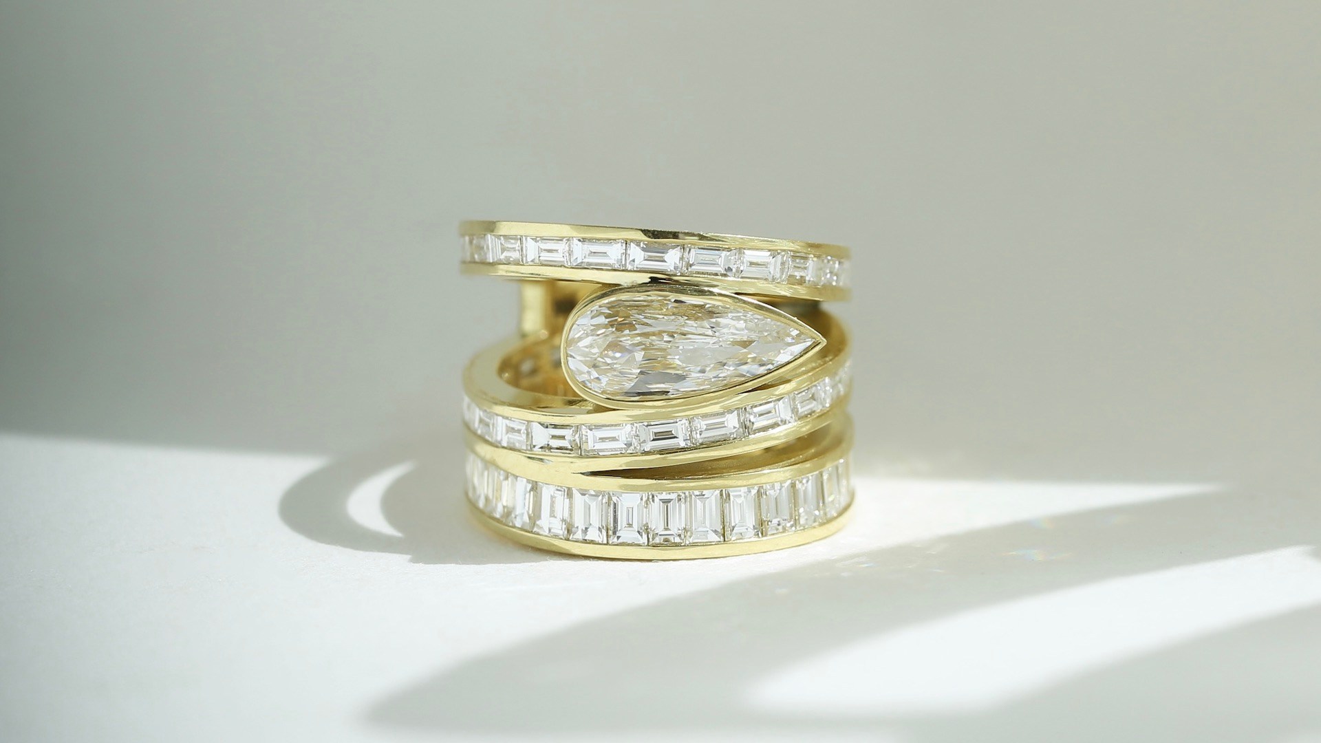 Grace Lee Pear-Shaped and Baguette Diamond Helix Ring