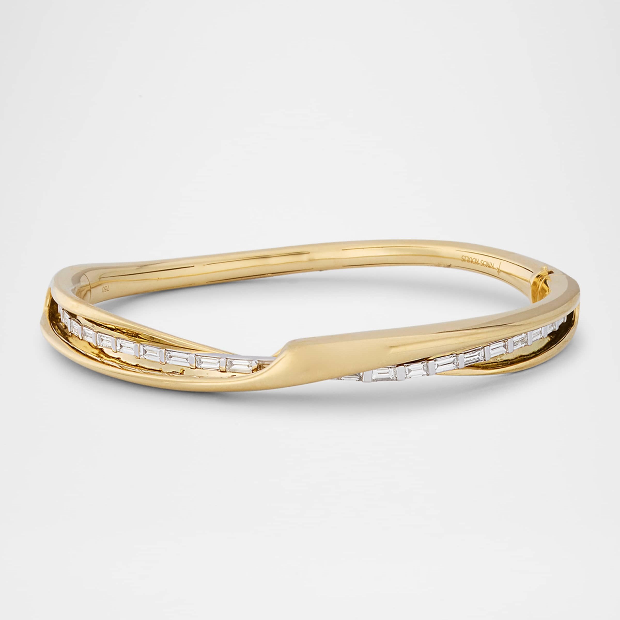 Nikos Koulis ME+N 18K Gold Baguette Diamond Bangle Bracelet