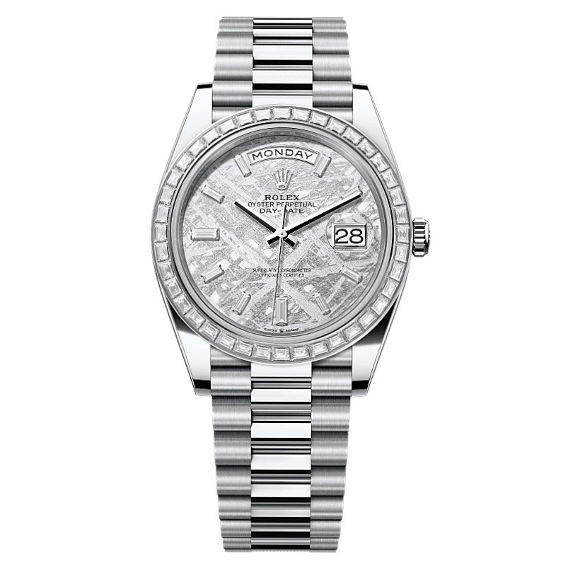 Rolex Day-Date 40 Watch in Platinum with Baguette Diamond