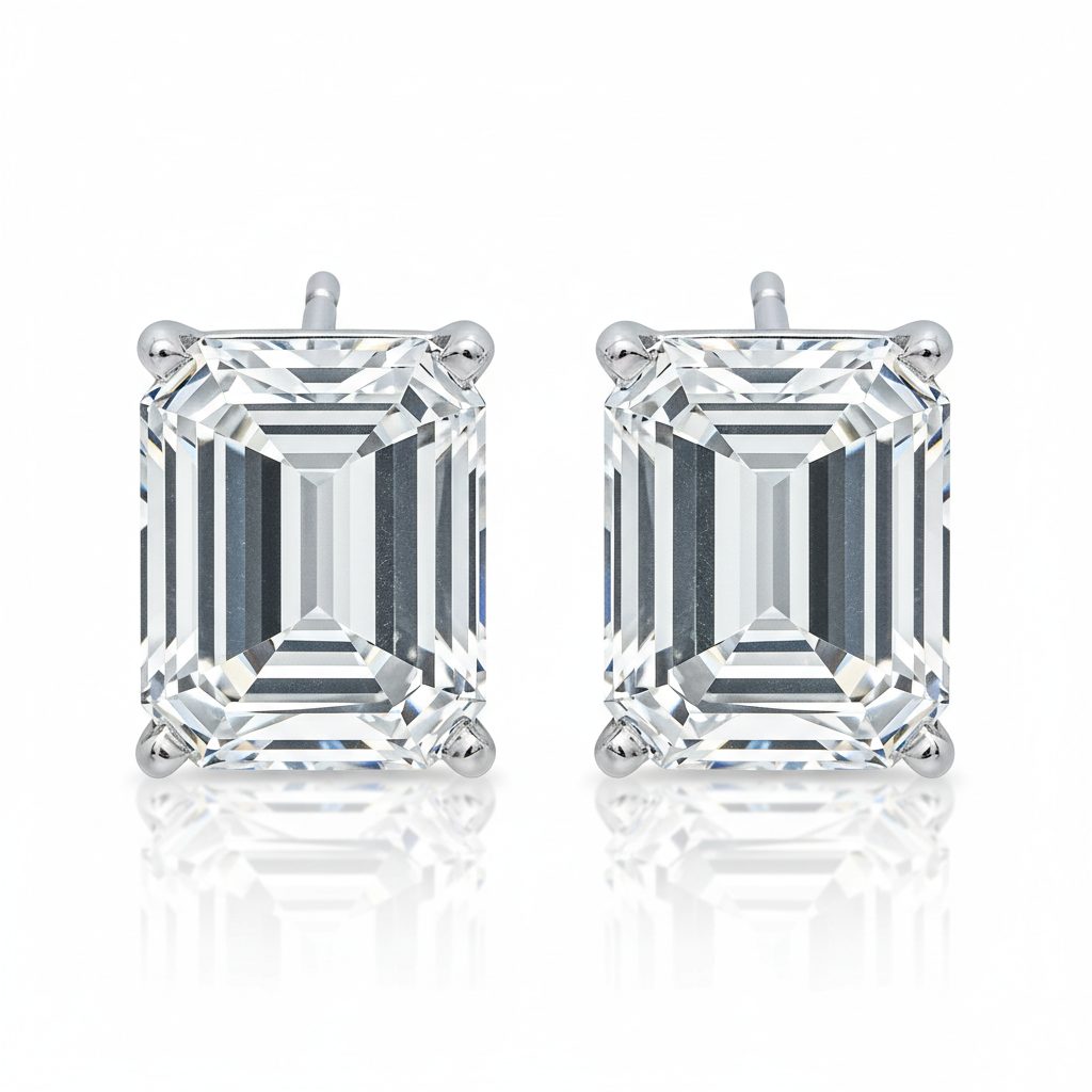 Emerald Shape Solitaire Studs.