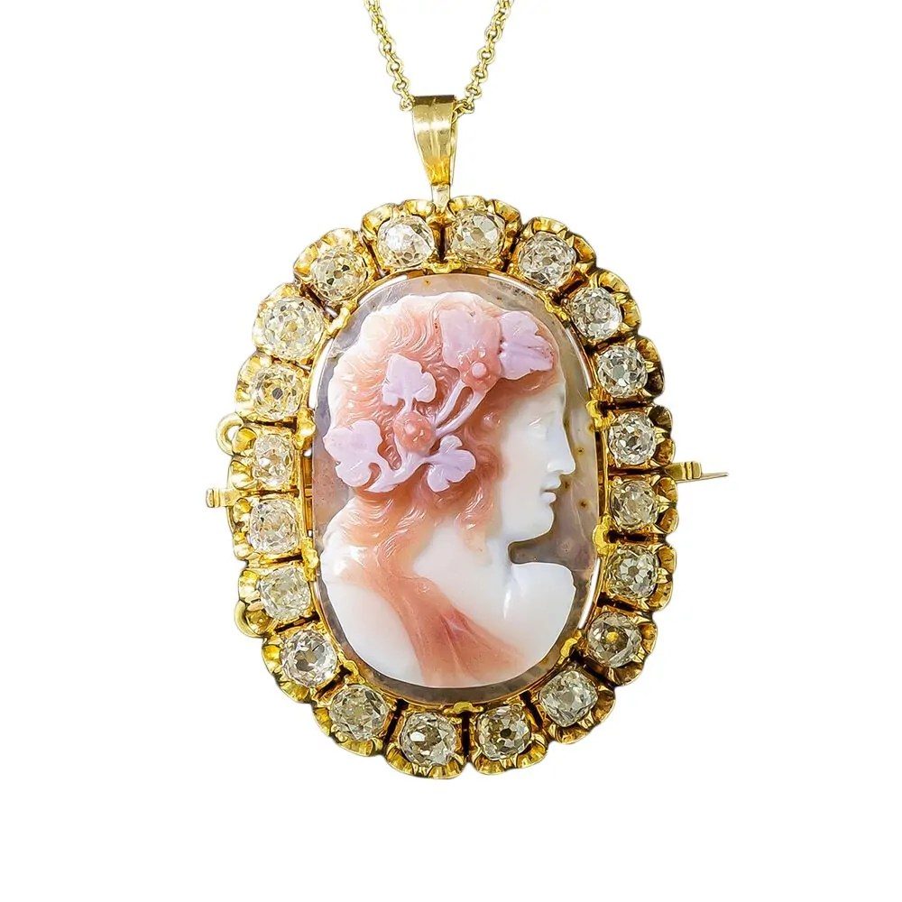 Late Georgian/Early Victorian Hardstone Cameo Brooch with Diamonds