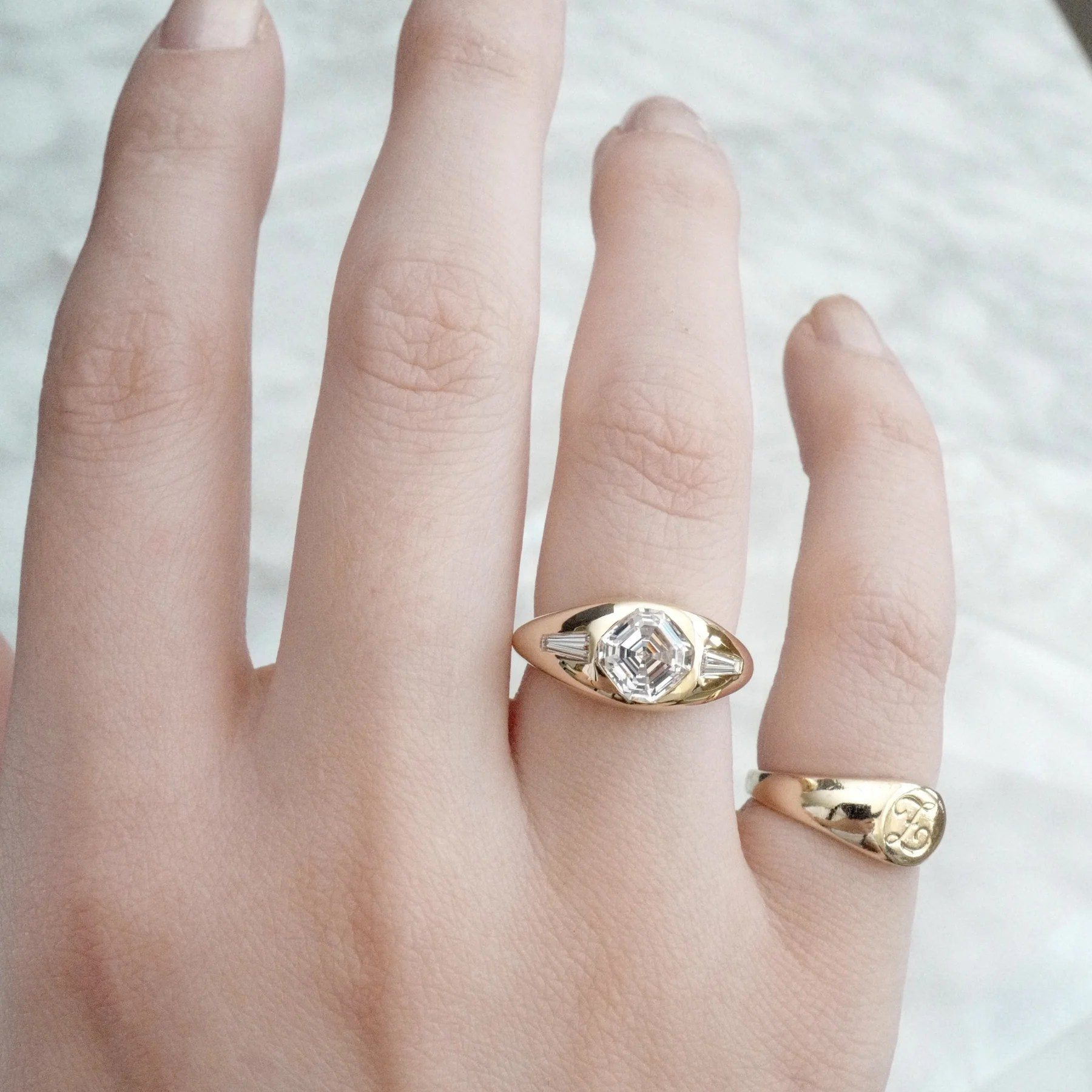 Asscher Cut Gypsy Engagement Ring Chunky Rings
