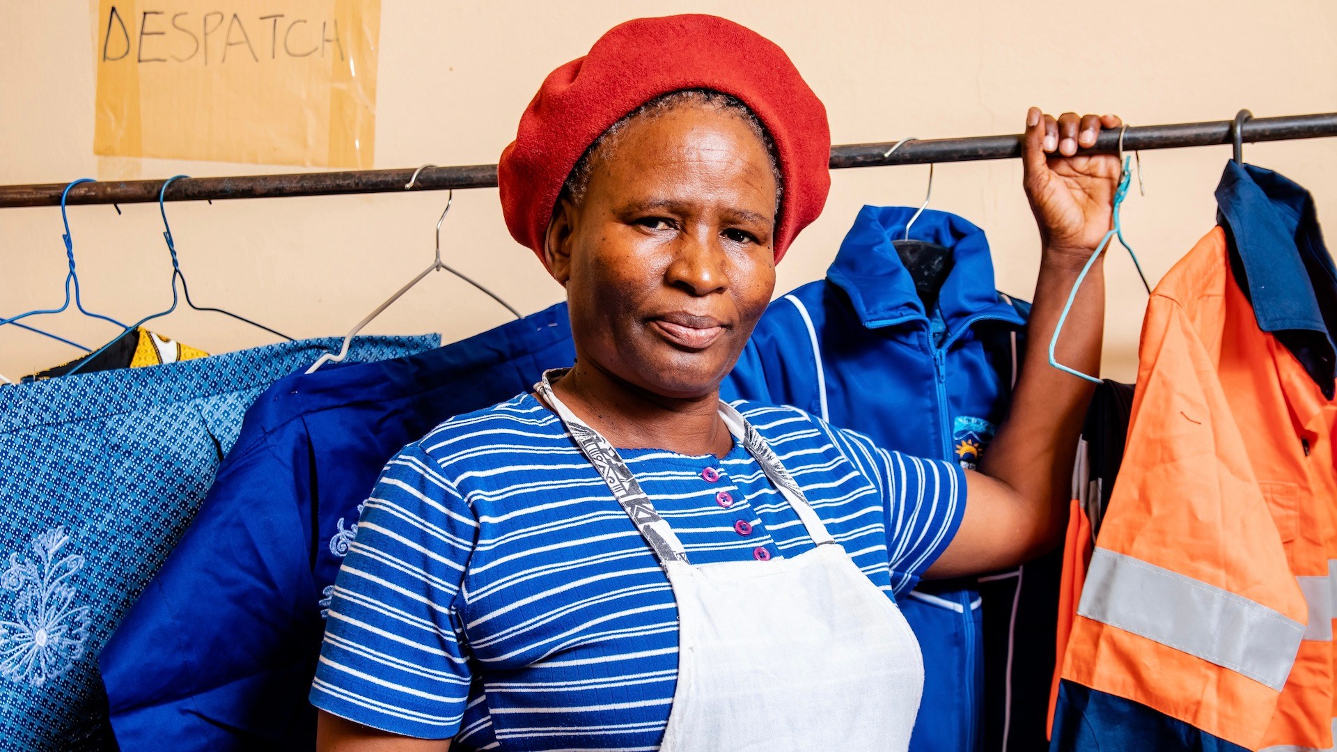 Through the Tokafala program, Olekile Mekodi was given the training and machinery to establish her own business producing Personal Protective Equipment (PPE) for employees at the Jwaneng mine