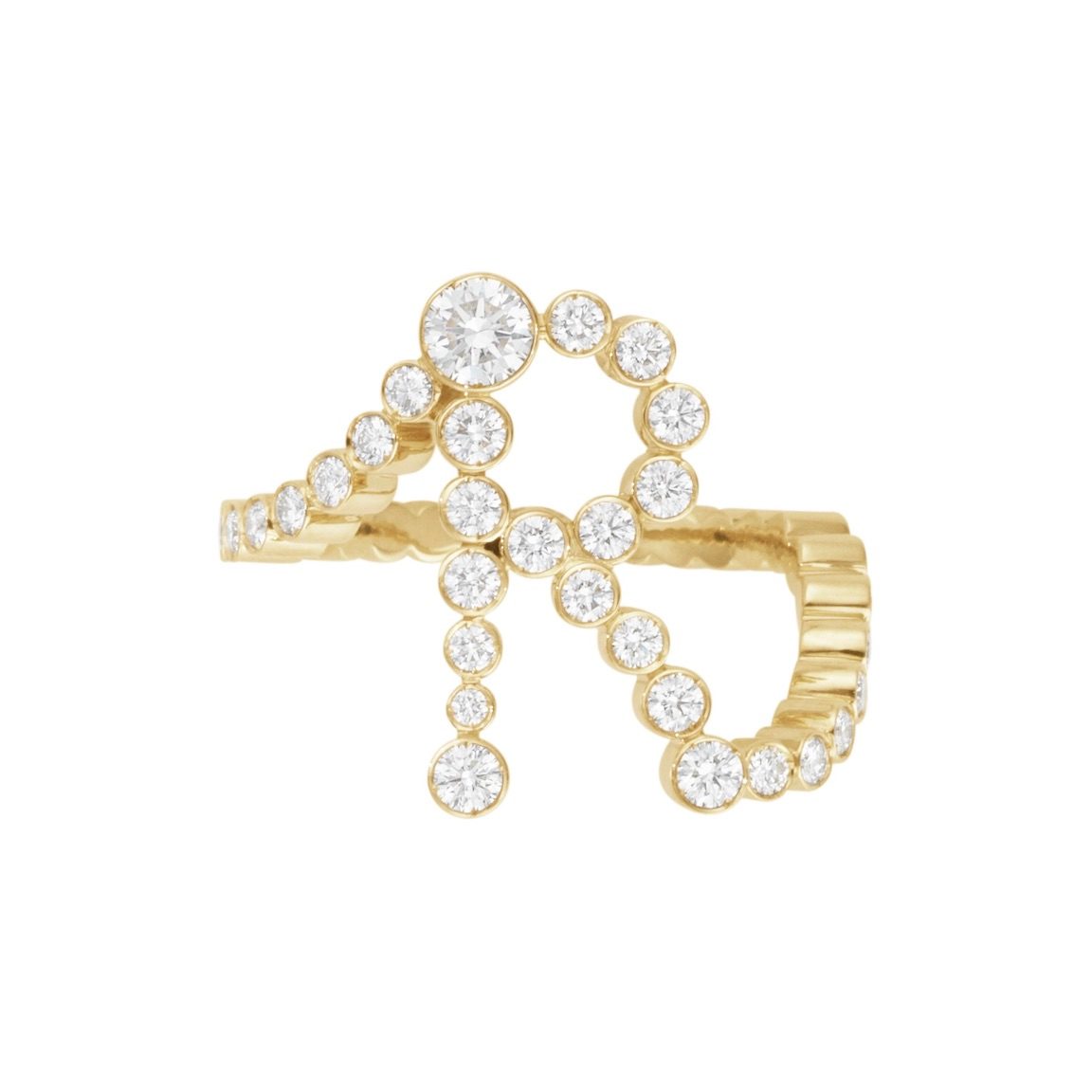 Sophie Bille Brahe Yellow Gold and Diamond Initial Ring, $12,100, harrods.com