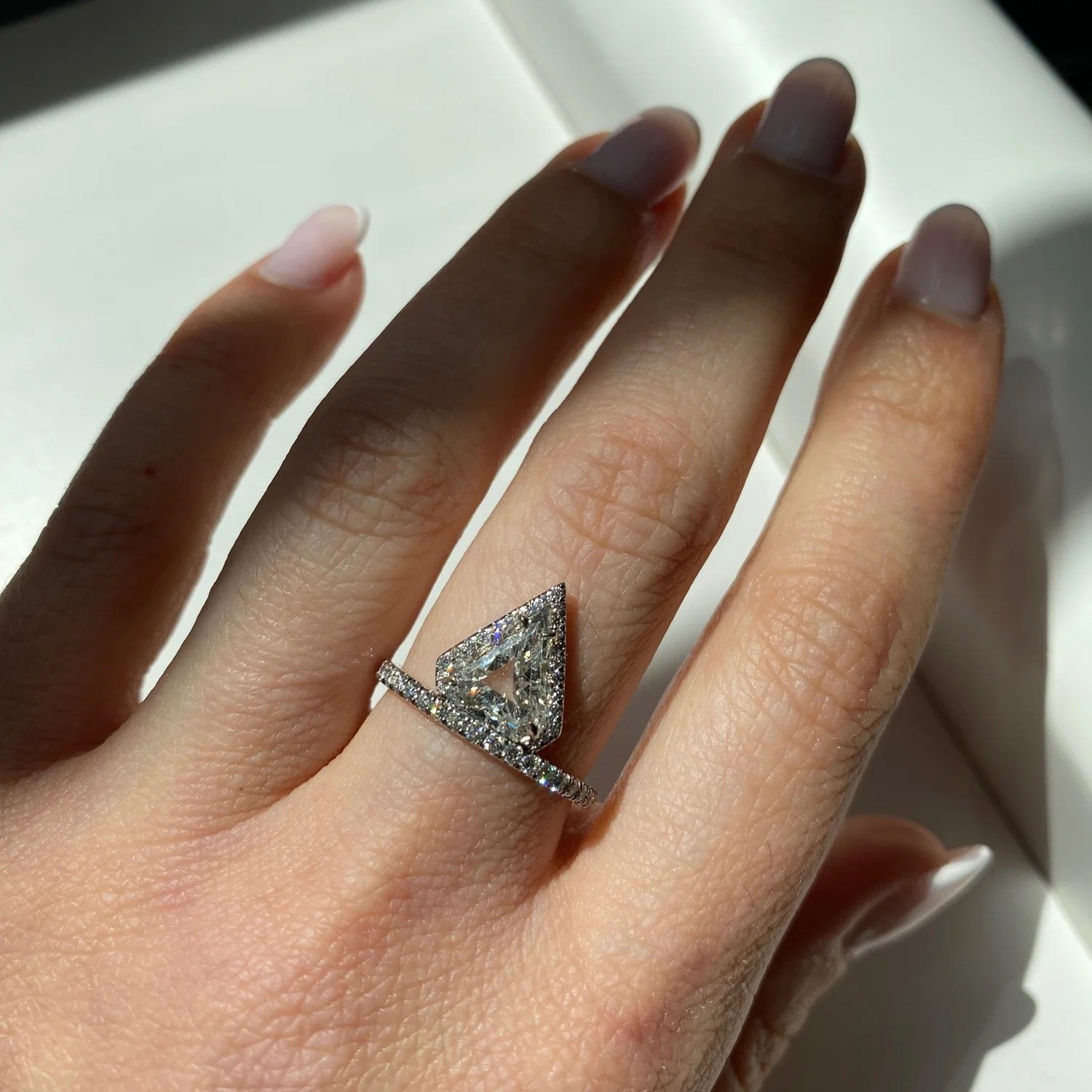 shield cut diamond ring Jemma Wynne