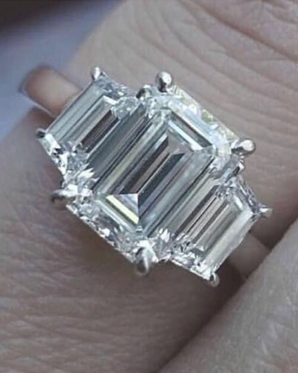4 Carat square cut solitaire diamond engagement ring