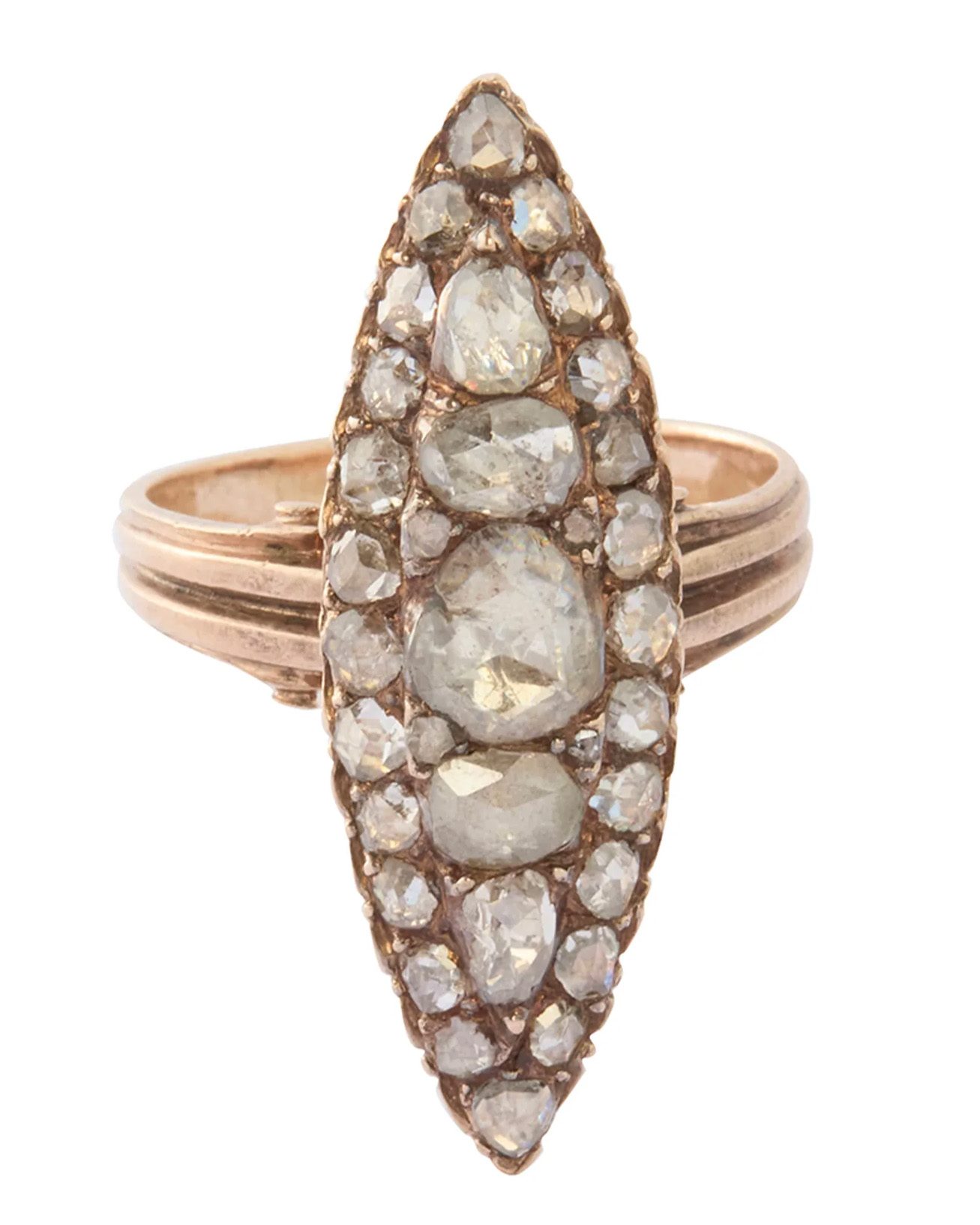 Broken English Antique Rose-Cut Diamond Navette Ring,$5,800, brokenenglish.com
