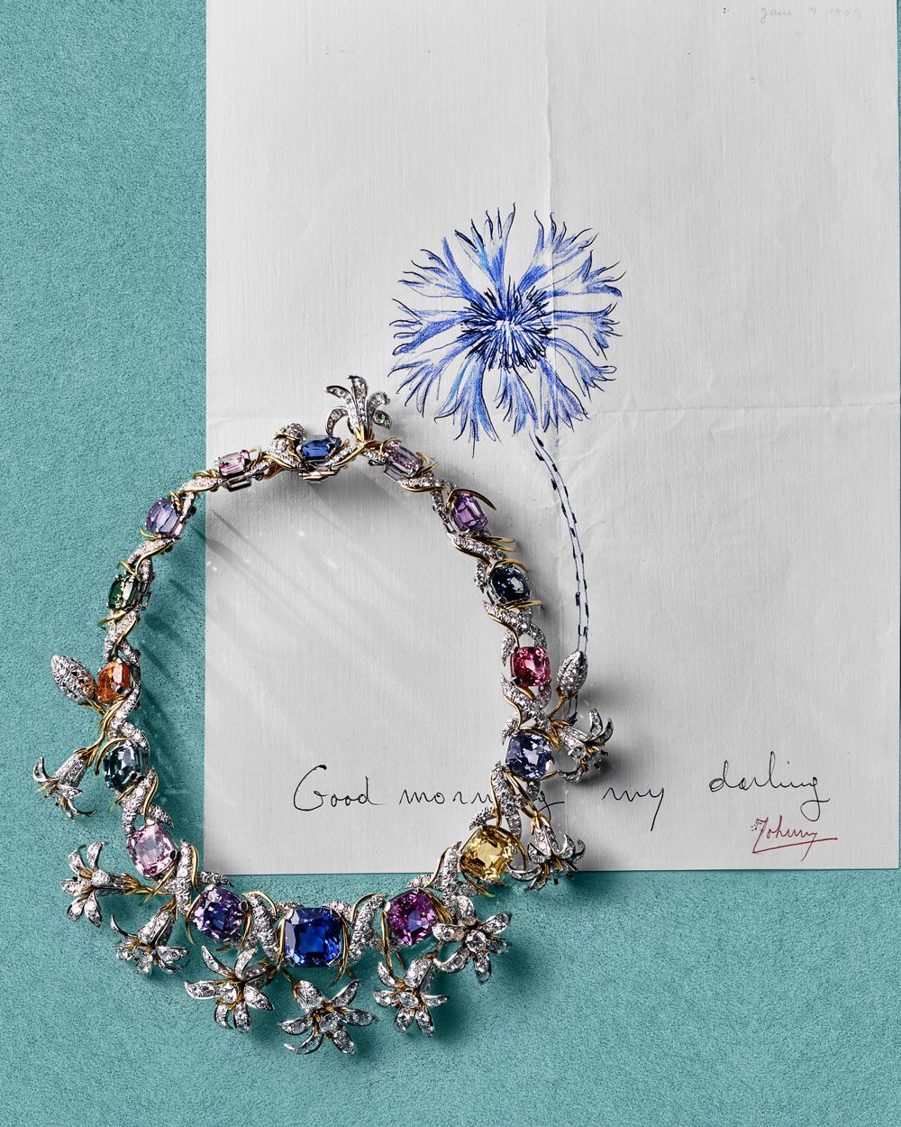 The Jasmine Necklace (1962). Designed by Jean Schlumberger for Bunny Mellon and crafted from 16,000 Kashmir sapphires collected by Tiffany & Co. over 20–30 years