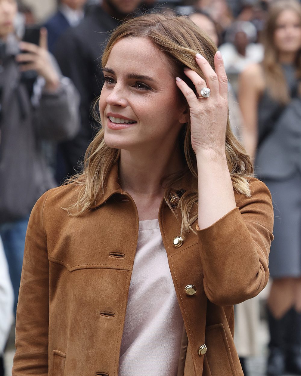 Emma Watson attends Miu Miu fashion show during the Womenswear Spring Summer 2026 as part of Paris Fashion Week on October 6, 2025 in Paris, France. (Photo by Neil Mockford/GC Images)
