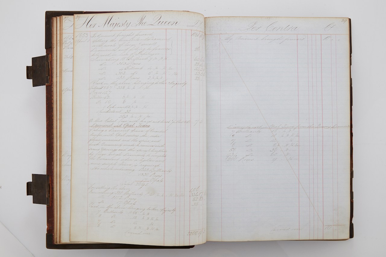 Garrard original ledger entry documenting alterations to the Queen Victoria’s Oriental Circlet Tiara (Courtesy of Garrard)