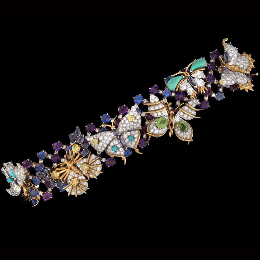 Jean Schlumberger (French, 1907–1987) Butterflies Bracelet, c. 1956–1965, Platinum, 18 karat gold, diamonds, sapphires, and colored gemstones